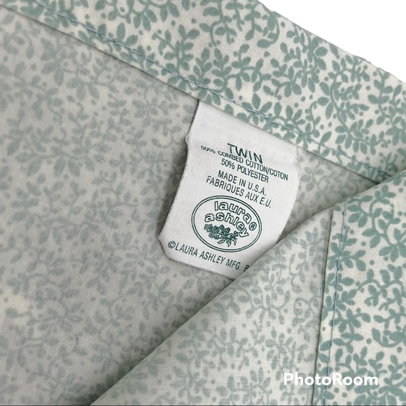 Vintage LAURA ASHLEY Ashbourne Twin Flat Sheet Green Floral Cottagecore - Picture 5 of 7
